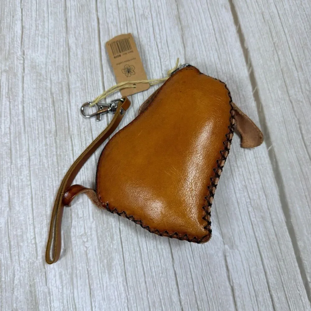 Dog Puppy Wristlet Purse Hawaiian Lei Zipper Brown Leather Small Child Coin Bag